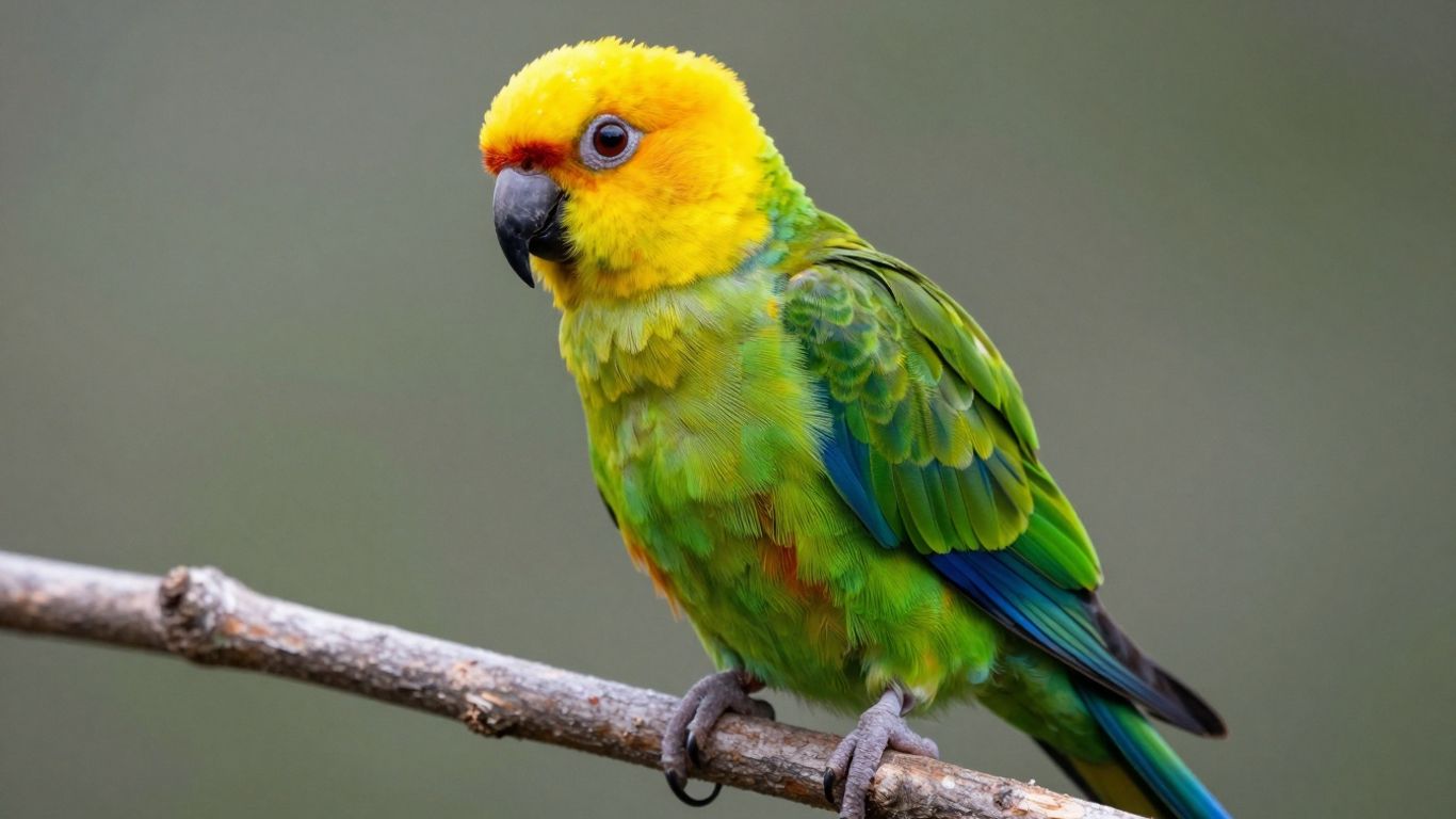 Gold-capped Conure bird perched on a branch.